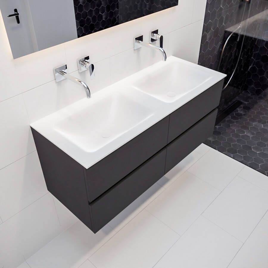 Mondiaz Vica 120 badmeubel dark grey 4 lades wastafel Cloud dubbel zonder kraangat