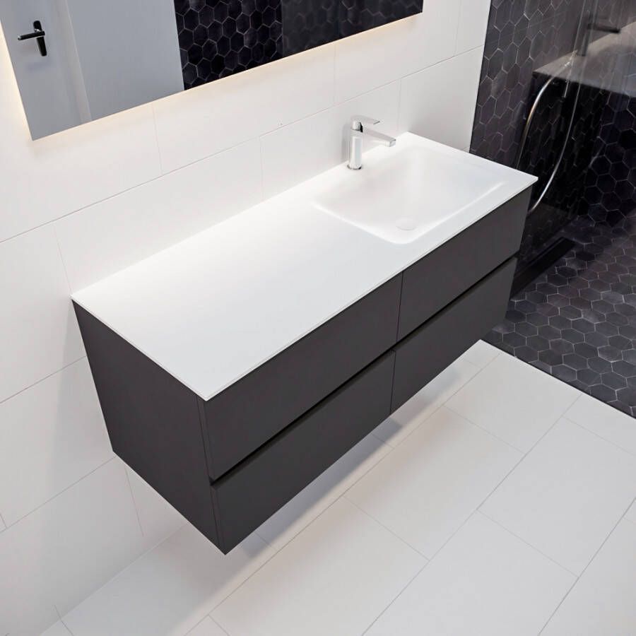 Mondiaz VICA Badkamermeubelset 120cm 4 lades wasbak Cloud rechts 1 kraangat solid surface darkgrey PC75341126 - Foto 1
