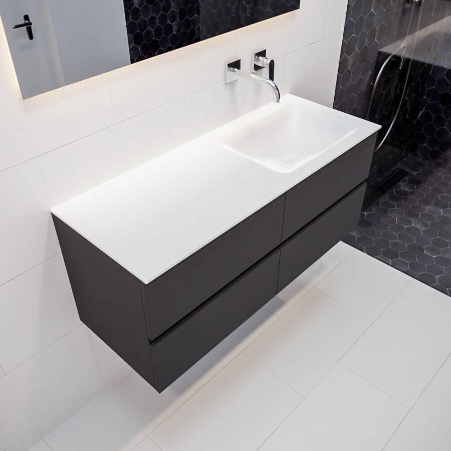 Mondiaz VICA Badkamermeubelset 120cm 4 lades wasbak Cloud rechts 0 kraangaten solid surface darkgrey PC75341123 - Foto 1