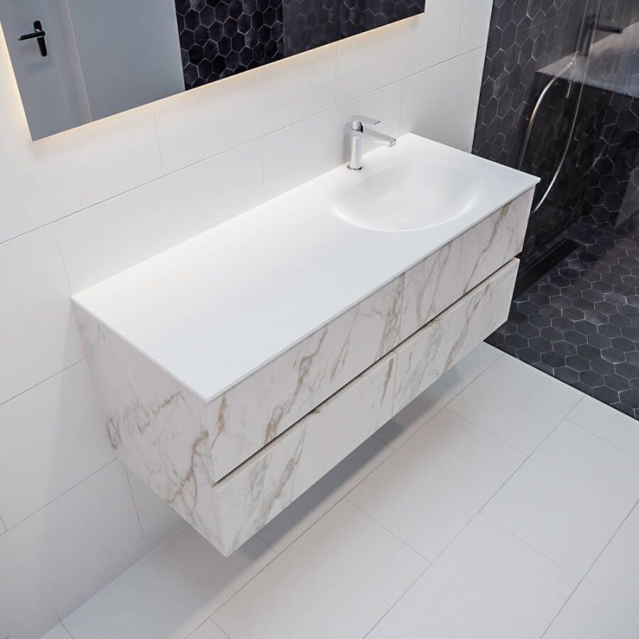 Mondiaz VICA Badkamermeubelset 120cm 4 lades wasbak Moon rechts 1 kraangat solid surface carrara marmer PC75341611 - Foto 2
