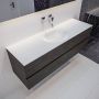 Mondiaz Vica Moon badmeubel eiken donker bruin 150 cm 2 lades solid surface enkele spoelbak midden zonder kraangat - Thumbnail 2