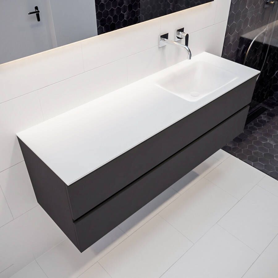 Mondiaz Vica 150 badmeubel dark grey 2 lades wastafel Cloud rechts zonder kraangat