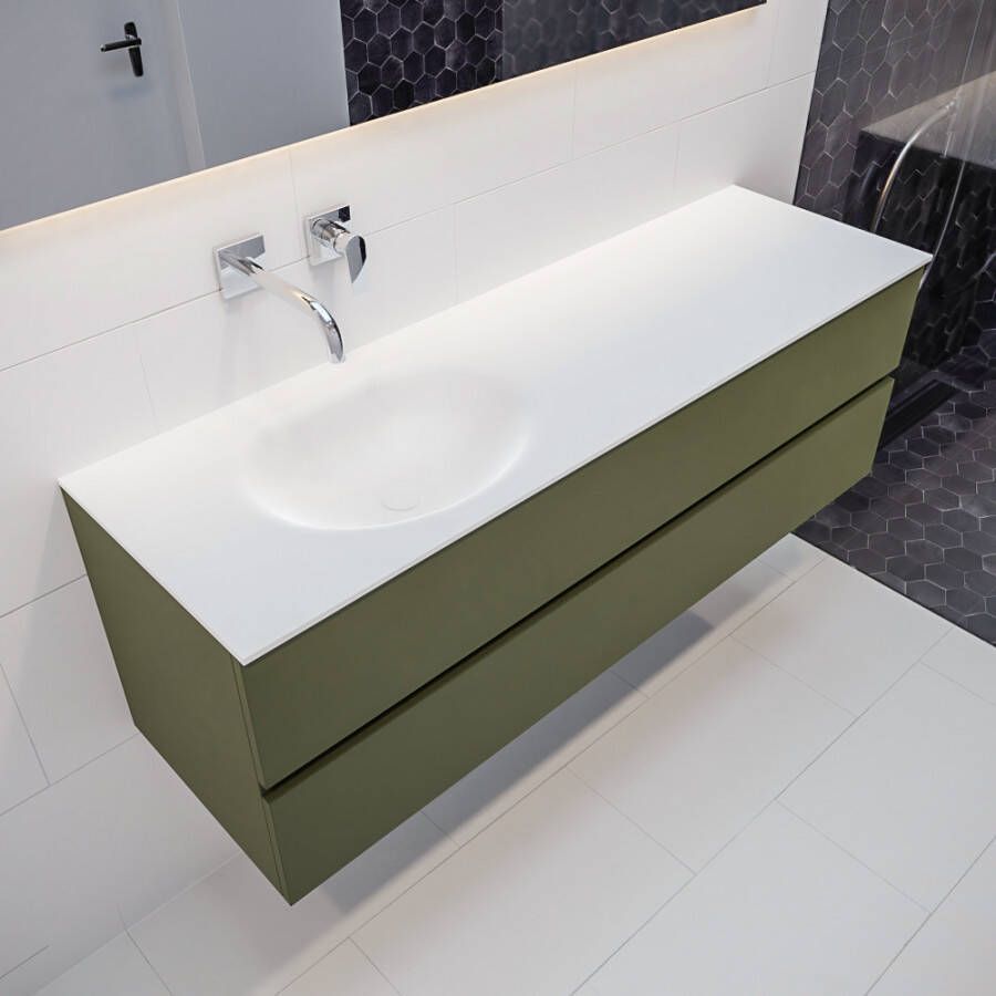 Mondiaz VICA Badkamermeubelset 150cm 2 lades wasbak Moon links 0 kraangaten solid surface army PC75341401 - Foto 2