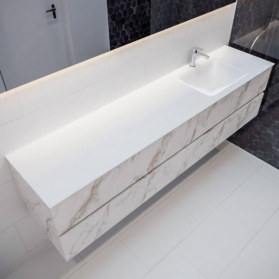 Mondiaz VICA Badkamermeubelset 200cm 4 lades wasbak Cloud rechts 1 kraangat solid surface carrara marmer PC75341718 - Foto 1