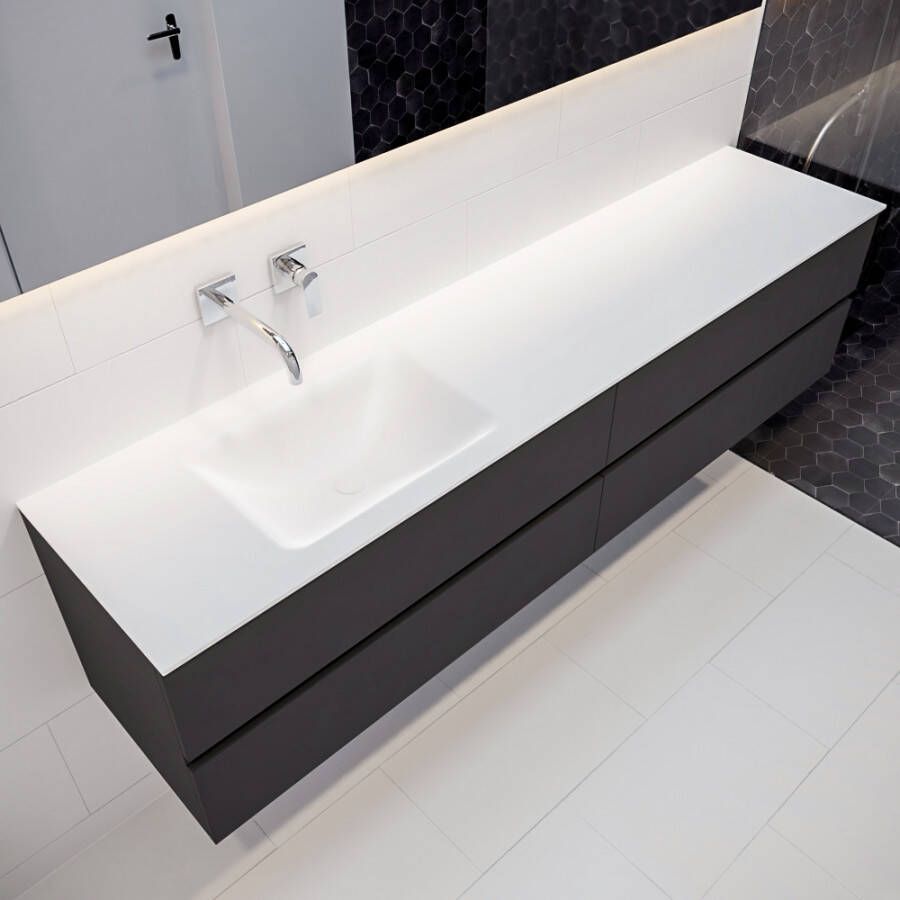 Mondiaz VICA Badkamermeubelset 200cm 4 lades wasbak Cloud links 0 kraangaten solid surface darkgrey PC75341654 - Foto 2
