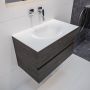 Mondiaz Vica Moon badmeubel eiken donker bruin 80 cm 2 lades solid surface enkele spoelbak midden zonder kraangat - Thumbnail 2