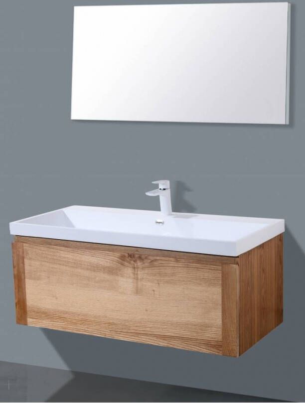 Neuer Vision badkamermeubel met Trendline wastafel zonder kraangat 100 wood eiken