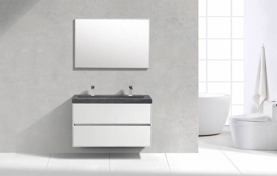 Neuer Compact badkamermeubel Compact Stone wastafel met kraangat 100 glans wit