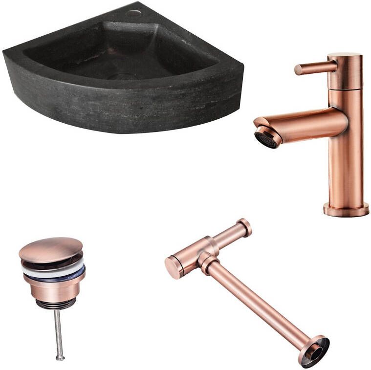 Neuer Corner natuursteen fonteinset met koper kraan en toebehoren