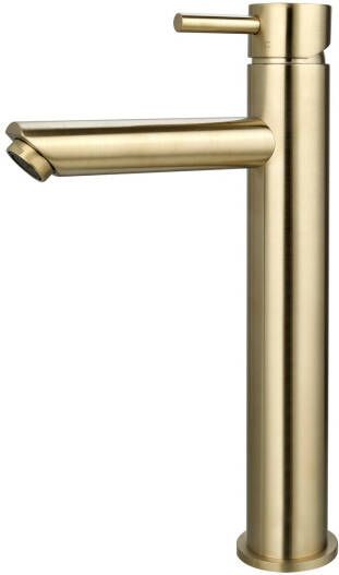 Neuer hoge wastafelmengkraan rond geborsteld goud