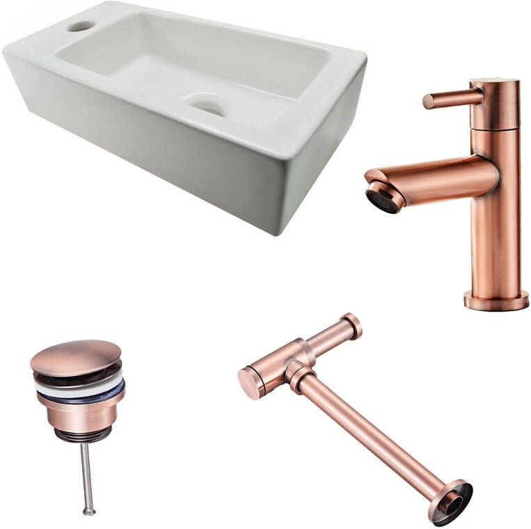 Neuer Mini Rhea fonteinset met koper kraan en toebehoren links