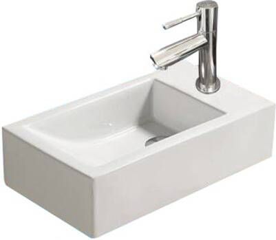 Neuer Qubic fontein kraangat rechts 45x25 glans wit