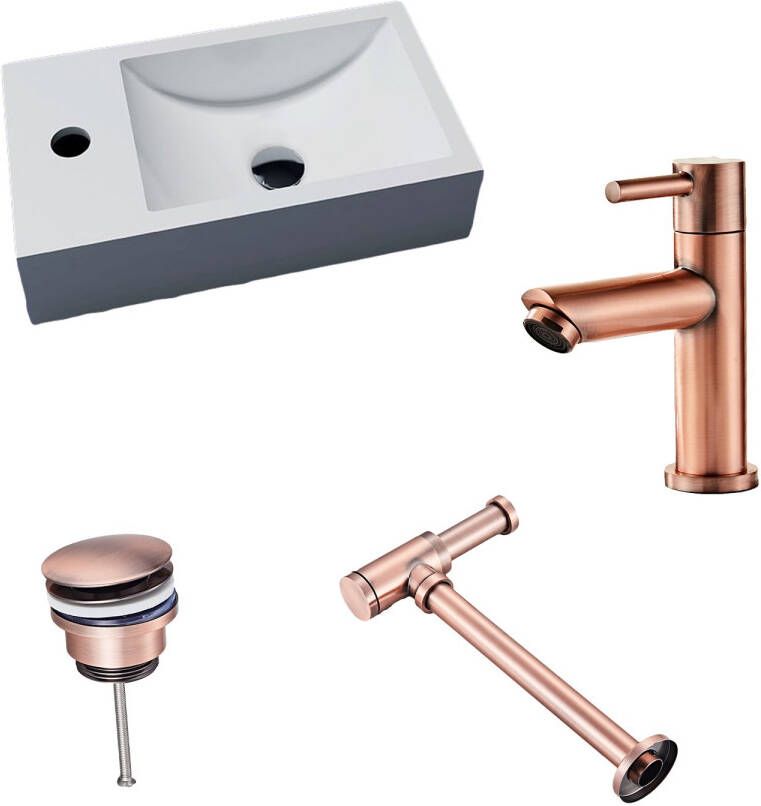 Neuer Recto solid surface fonteinset met koper kraan links en toebehoren