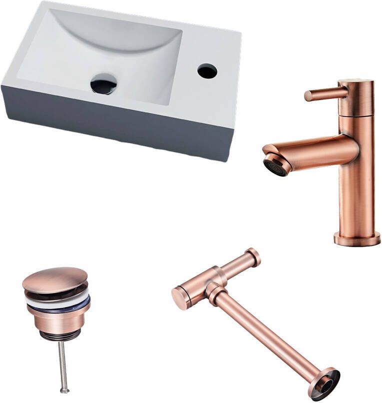 Neuer Recto solid surface fonteinset met koper kraan rechts en toebehoren