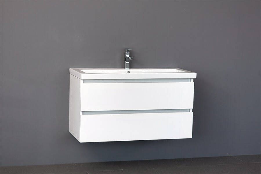 Neuer Senza badkamermeubel met Trendline wastafel met kraangaten 100 glans wit