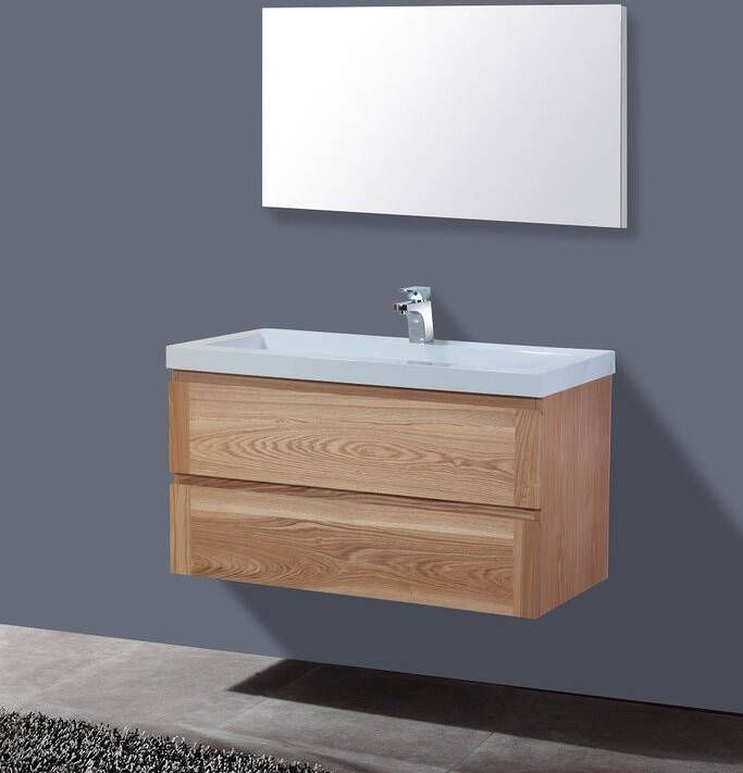 Neuer Wood Eiken badkamermeubel met Trendline wastafel met kraangaten 100
