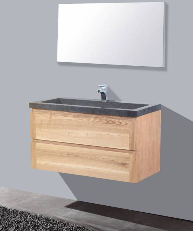Neuer Wood Eiken badkamermeubel Trend Stone wastafel één kraangat 100