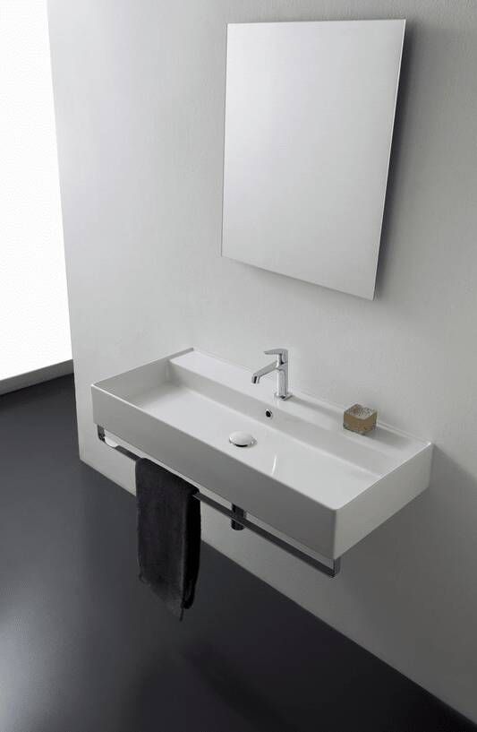 Novara Legato wastafel Dun keramiek met overloop 100x46x14 5 1 kraangat