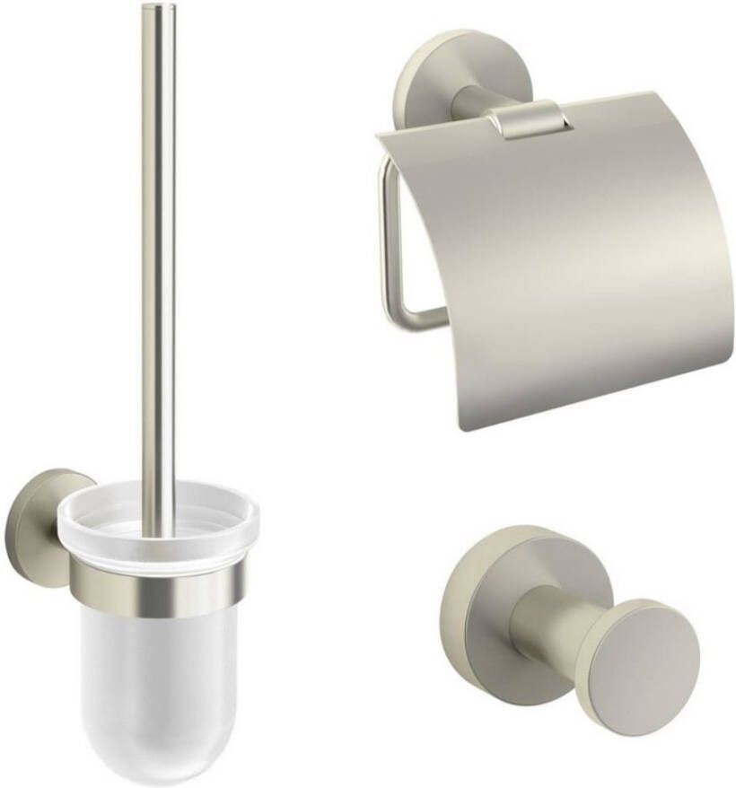 Sub 156 toiletset met handdoekhaak toiletrolhouder toiletborstelhouder met borstel geborsteld messing
