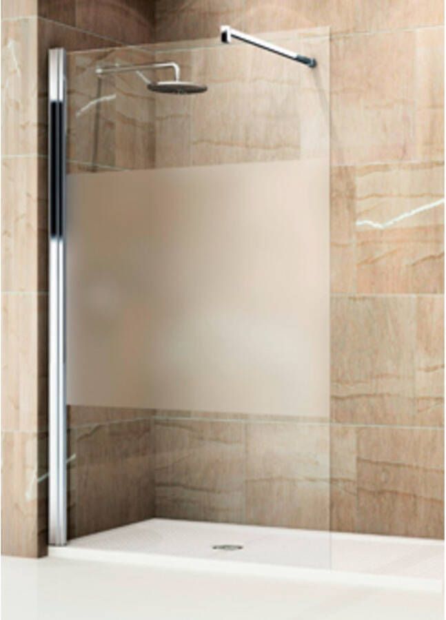 Novellini Giada inloopdouche H 118 120x195cm met muursteun 100cm mat chroom profiel en helder glas met satinband giadah120-44b - Foto 3