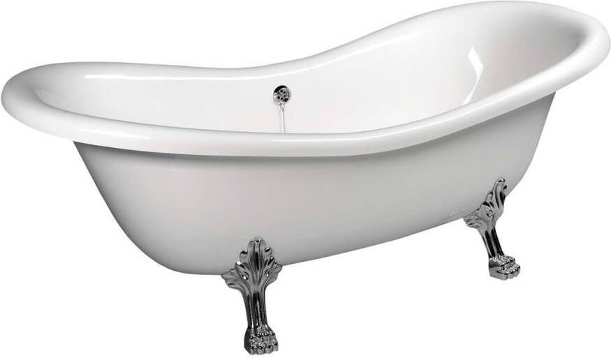 Polysan Charleston vrijstaand bad op pootjes 188x80x71cm mat chroom poten wit