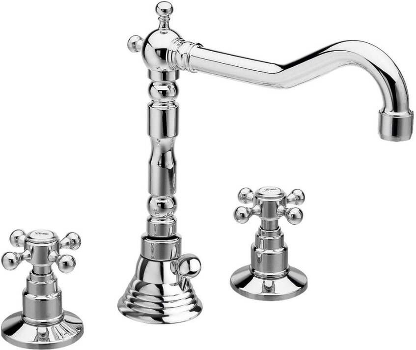 Sapho Wastafelmengkraan Retro 3-gats Antea 2-knop Uitloop Gebogen 17.5 cm Chroom (incl. waste)