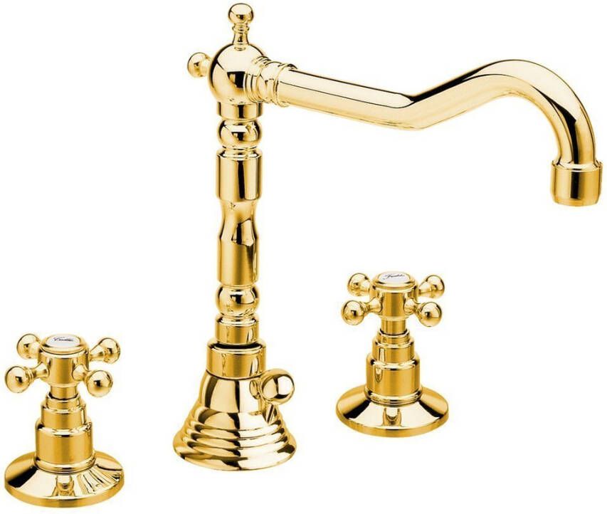 Sapho Wastafelmengkraan Retro 3-gats Antea 2-knop Uitloop Gebogen 17.5 cm Goud (incl. waste)