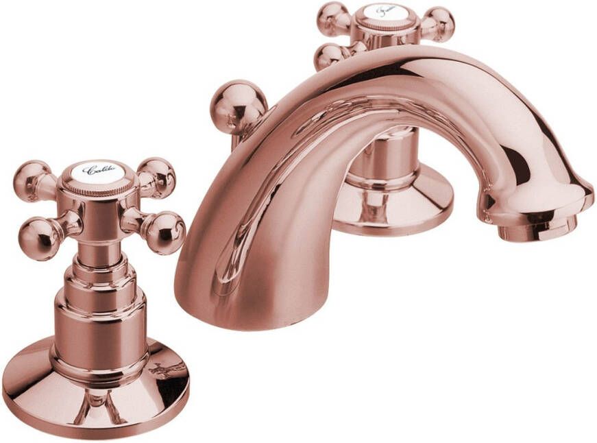 Sapho Wastafelmengkraan 3-gats Antea 2-knop Uitloop Gebogen 8.5 cm Rose Goud (incl. waste)