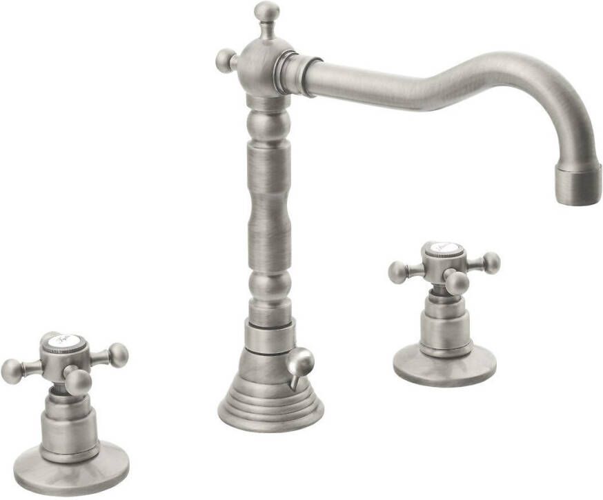 Sapho Wastafelmengkraan Retro 3-gats Antea 2-knop Uitloop Gebogen 17.5 cm Nikkel (incl. waste)