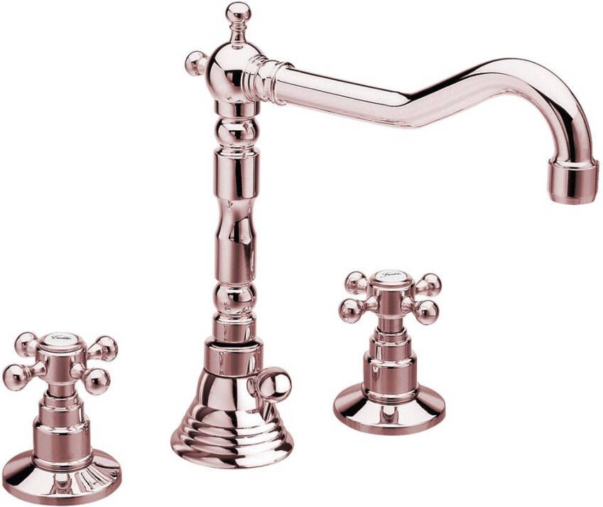Sapho Wastafelmengkraan Retro 3-gats Antea 2-knop Uitloop Gebogen 17.5 cm Rose Goud (incl. waste)