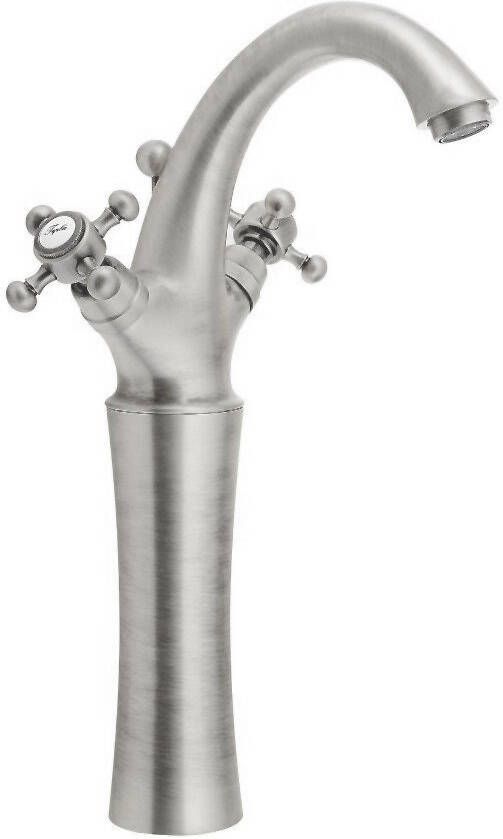 Sapho Wastafelmengkraan Antea 2-knop Gebogen Hoog 30 cm Geborsteld Nikkel (incl. pop-up waste)