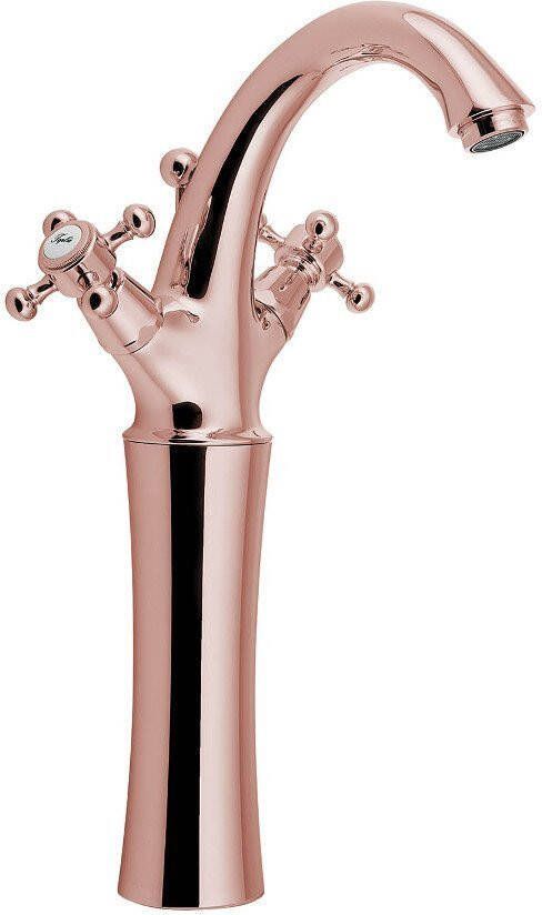 Sapho Wastafelmengkraan Antea 2-knop Gebogen Hoog 30 cm Rose Goud (incl. pop-up waste)