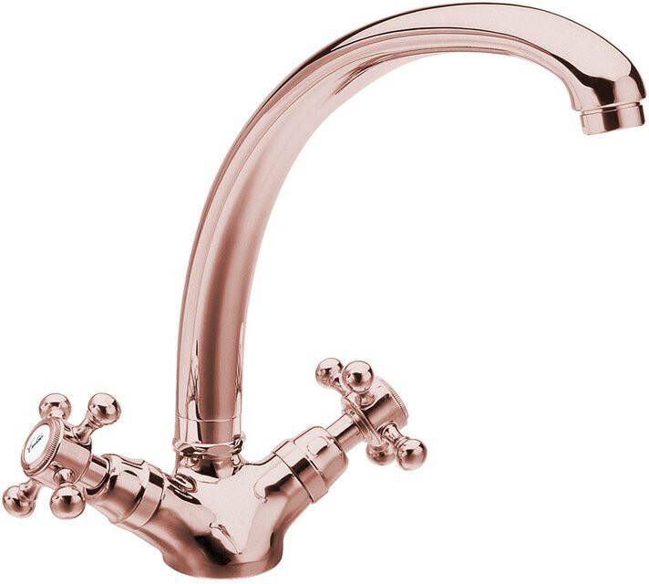 Sapho Wastafelmengkraan Antea 2-knop Gebogen Uitloop 26.5 cm Rose Goud
