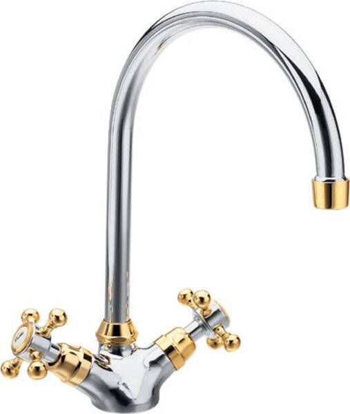 Sapho Wastafelmengkraan Antea 2-knop Gebogen Uitloop 27.5 cm Chroom Goud