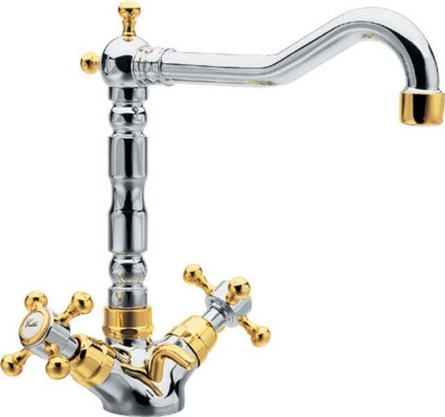 Sapho Wastafelmengkraan Antea 2-knop Uitloop Recht 24 cm Chroom Goud (incl. clickwaste)