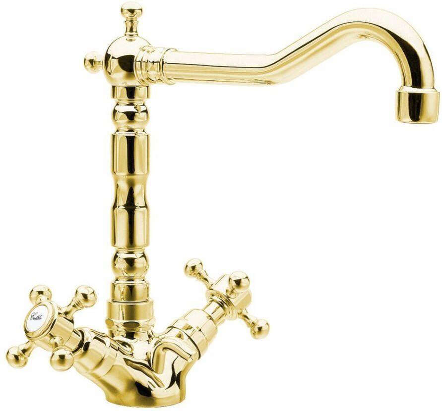 Sapho Wastafelmengkraan Antea 2-knop Uitloop Recht 24 cm Met Pop Up Waste Hendel Goud