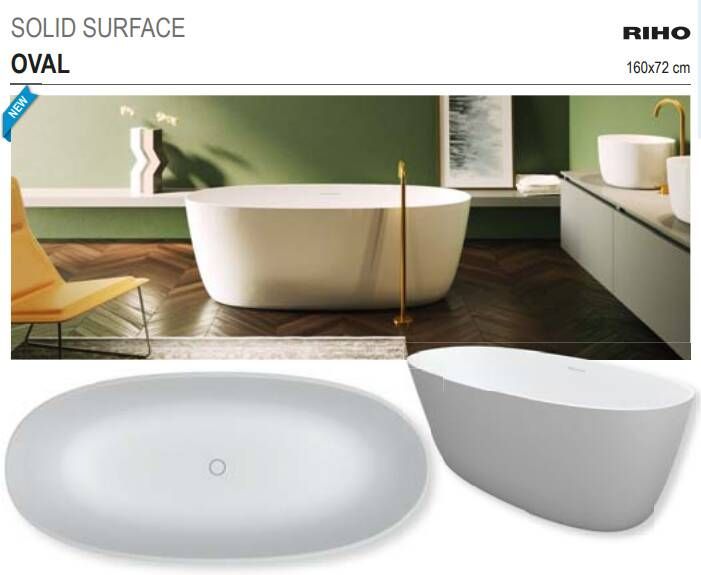 Riho Oval Freestanding solid surface ligbad 160x72