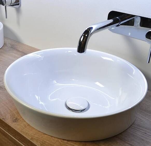 Sanibell Ink Soul rond porseleinen opzetwastafel 42cm glanzend wit