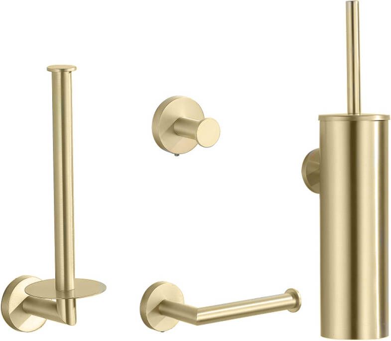 Saniclear Brass 4-delig toiletaccessoires set geborsteld messing
