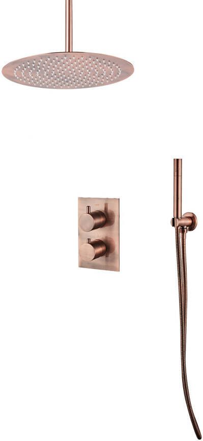 Saniclear Copper inbouw regendouche 20cm hoofddouche geborsteld koper
