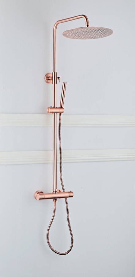 Saniclear Copper opbouw regendouche 30 cm met thermostaatkraan en staafdouche