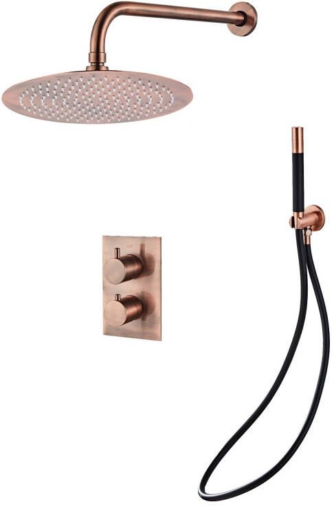Saniclear Copper Pro inbouw regendouche met wandarm en hoofddouche 20cm geborsteld koper zwart