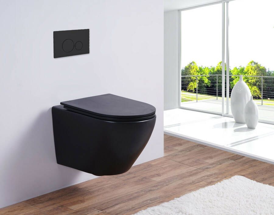 Saniclear Jama rimfree hangend toilet met flatline softclose zitting 48, 5 mat zwart online kopen
