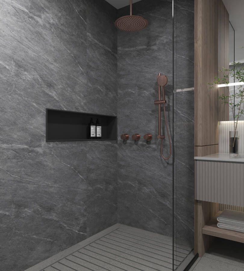 Saniclear Plus inbouw regendouche 3-weg met glijstang en plafondarm 20 geborsteld koper