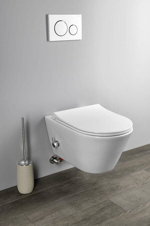 Sapho Avva Cleanwash Hangend toilet met mengkraan en bidetdouche Randloos 35 5x53cm wit