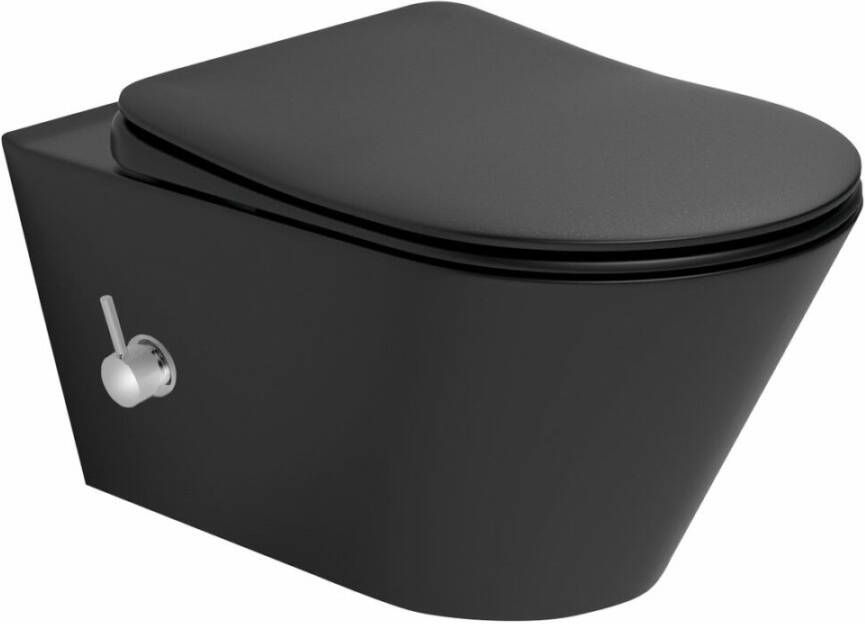 Sapho Avva rimfree hangtoilet met bidet en mengkraan mat zwart