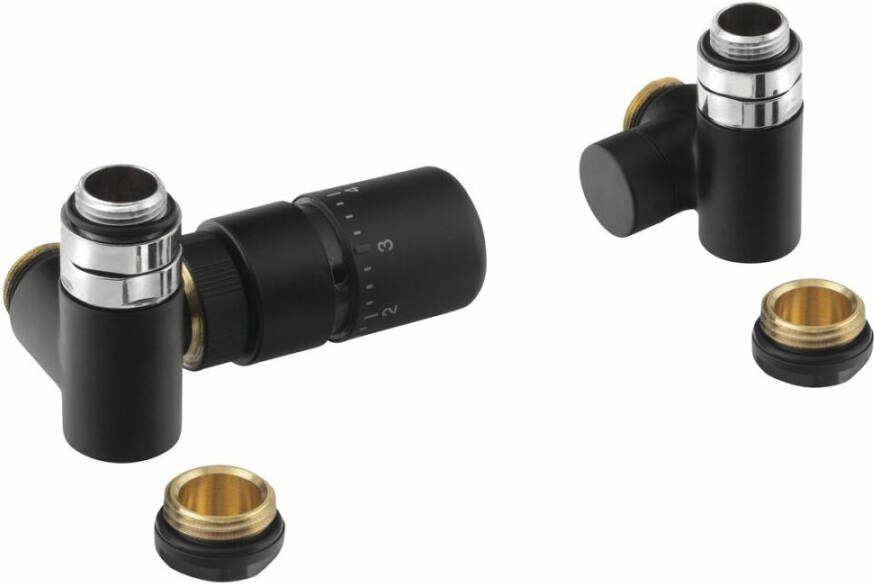 Sapho Corner Combi Handdoekradiator Hoekthermostaatkraanset links zwart mat