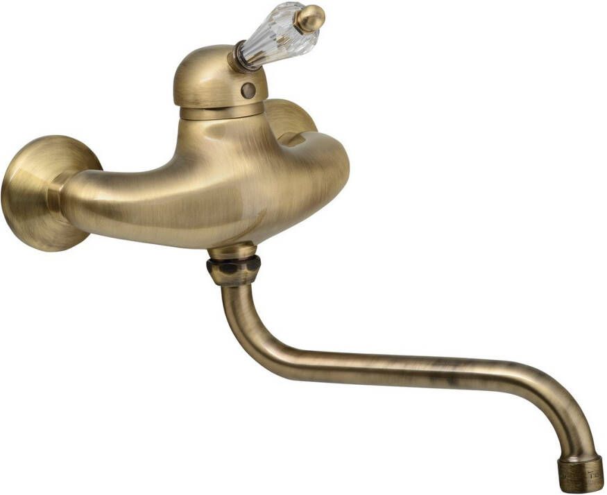 Sapho Inbouw Wastafelmengkraan Kirké 1-hendel Kristal Retro Uitloop Gebogen 20 cm Brons