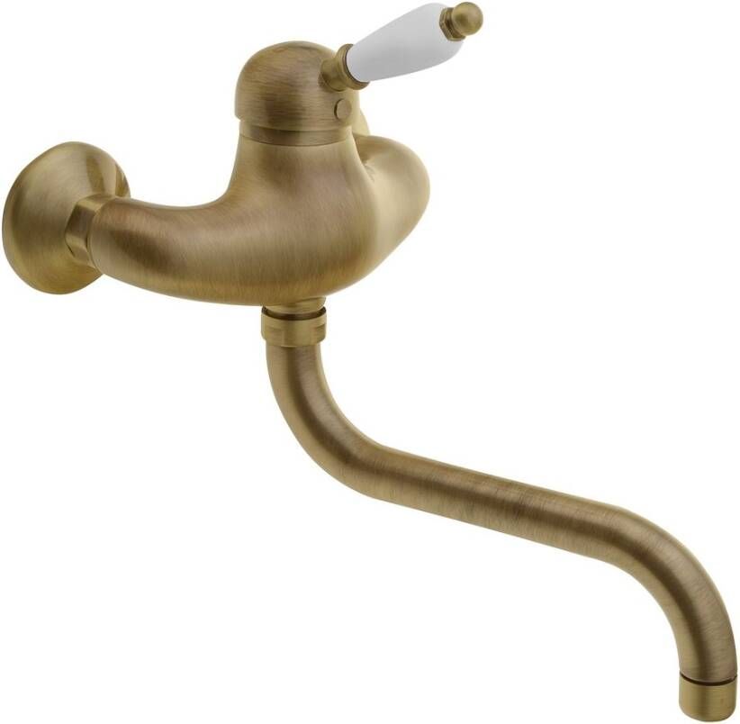 Sapho Inbouw Wastafelmengkraan Kirké 1-hendel Wit Retro Uitloop Gebogen 20 cm Brons