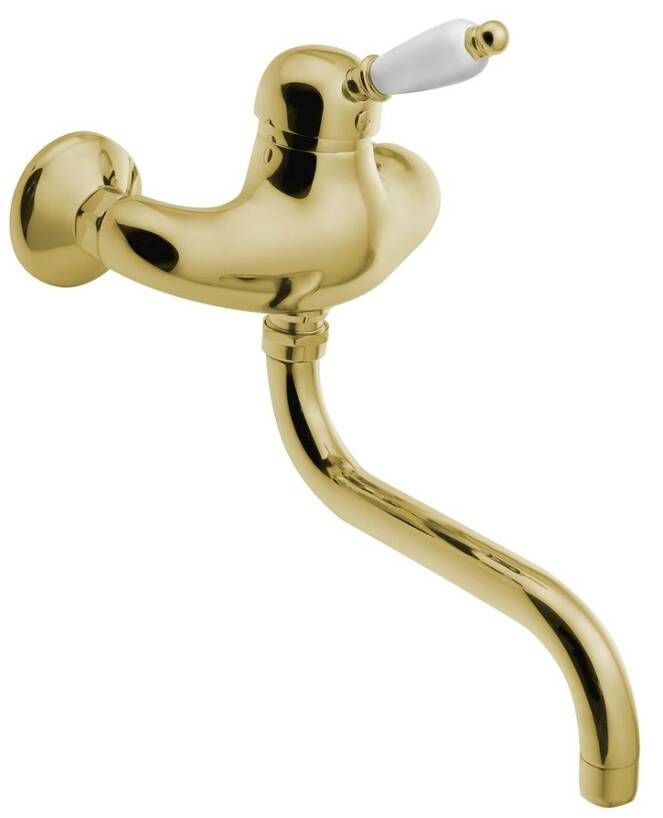 Sapho Inbouw Wastafelmengkraan Kirké 1-hendel Wit Retro Uitloop Gebogen 20 cm Goud